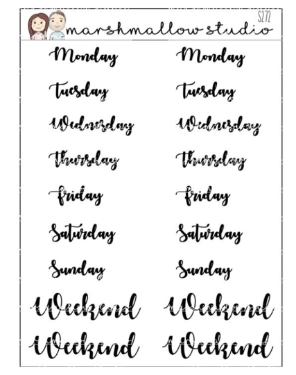 Script Weekdays Planner Stickers