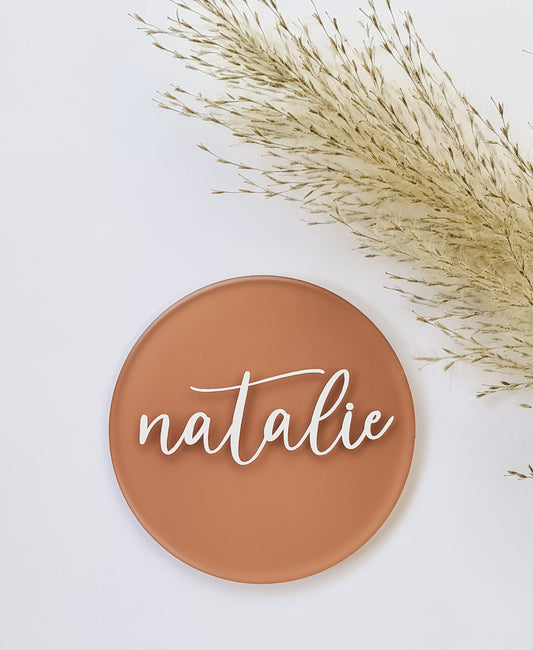 Translucent Taupe Name Plate - Circle