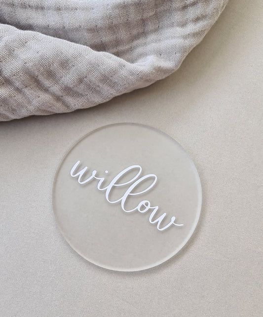 Frosted Clear Name Plate - Large Circle