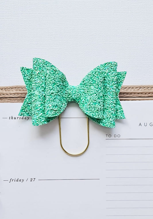 Mint Glitter Bow Paperclip