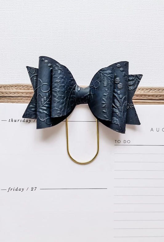 Navy Blue Embossed Bow Paperclip