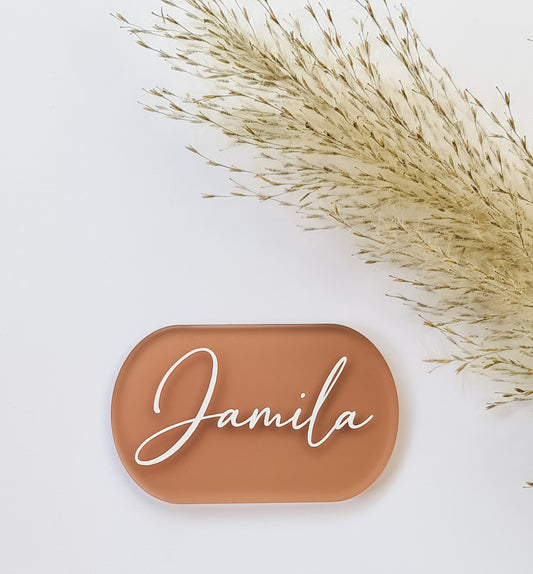 Translucent Taupe Name Plate - Oval