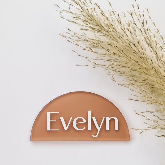 Translucent Taupe Name Plate - Semi Circle